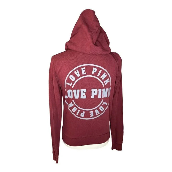 Victoria's Secret PINK Size Small Burgundy French Terry Zip Up Hoodie - Picture 3 of 6